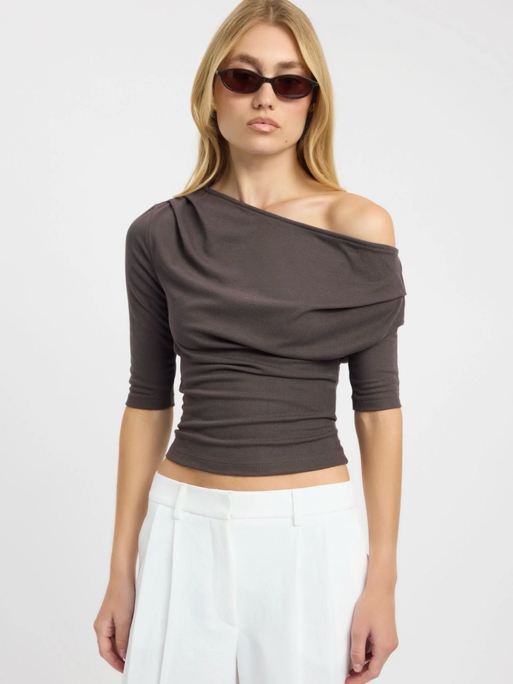 Kookai Gabe Top Off-Shoulder Slim Fit Women’s Top in Charcoal, sz 4